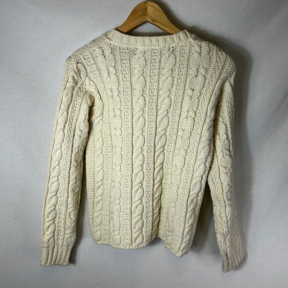 Vintage Inis Crafts Ivory Cable Knit Merino Crewneck Fisherman Sweater Size M - Picture 6 of 9